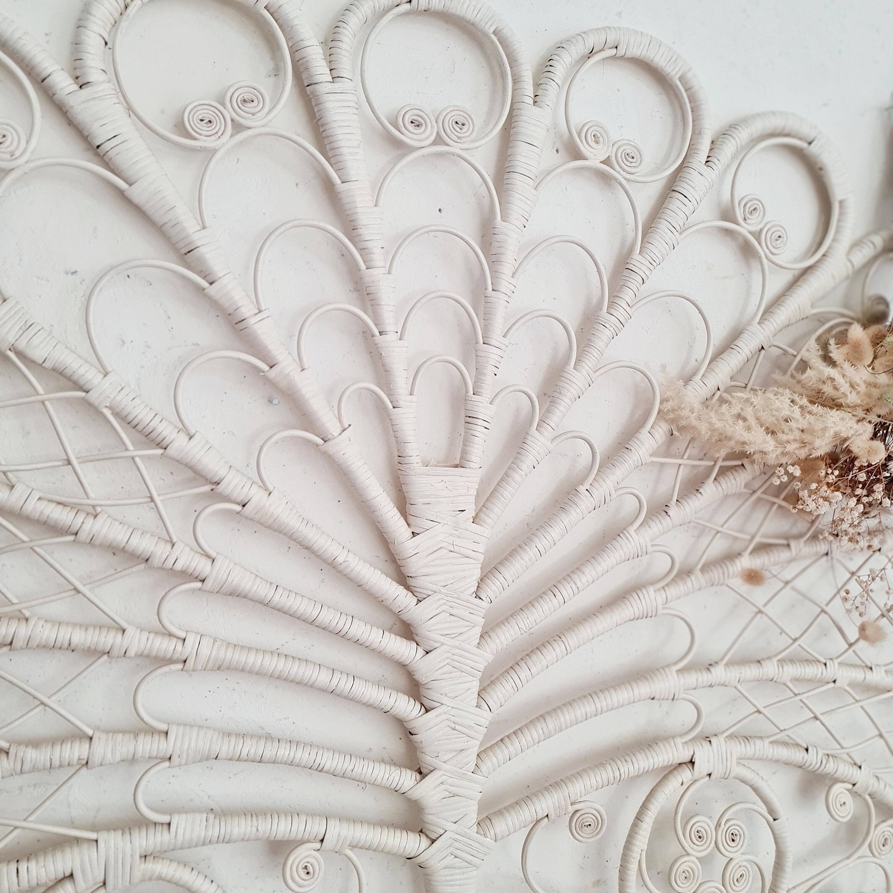 Peacock headboard in white rattan