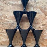 Set of 6 Art Nouveau Ice Cream Cups Black Opaline Glass France Vintage