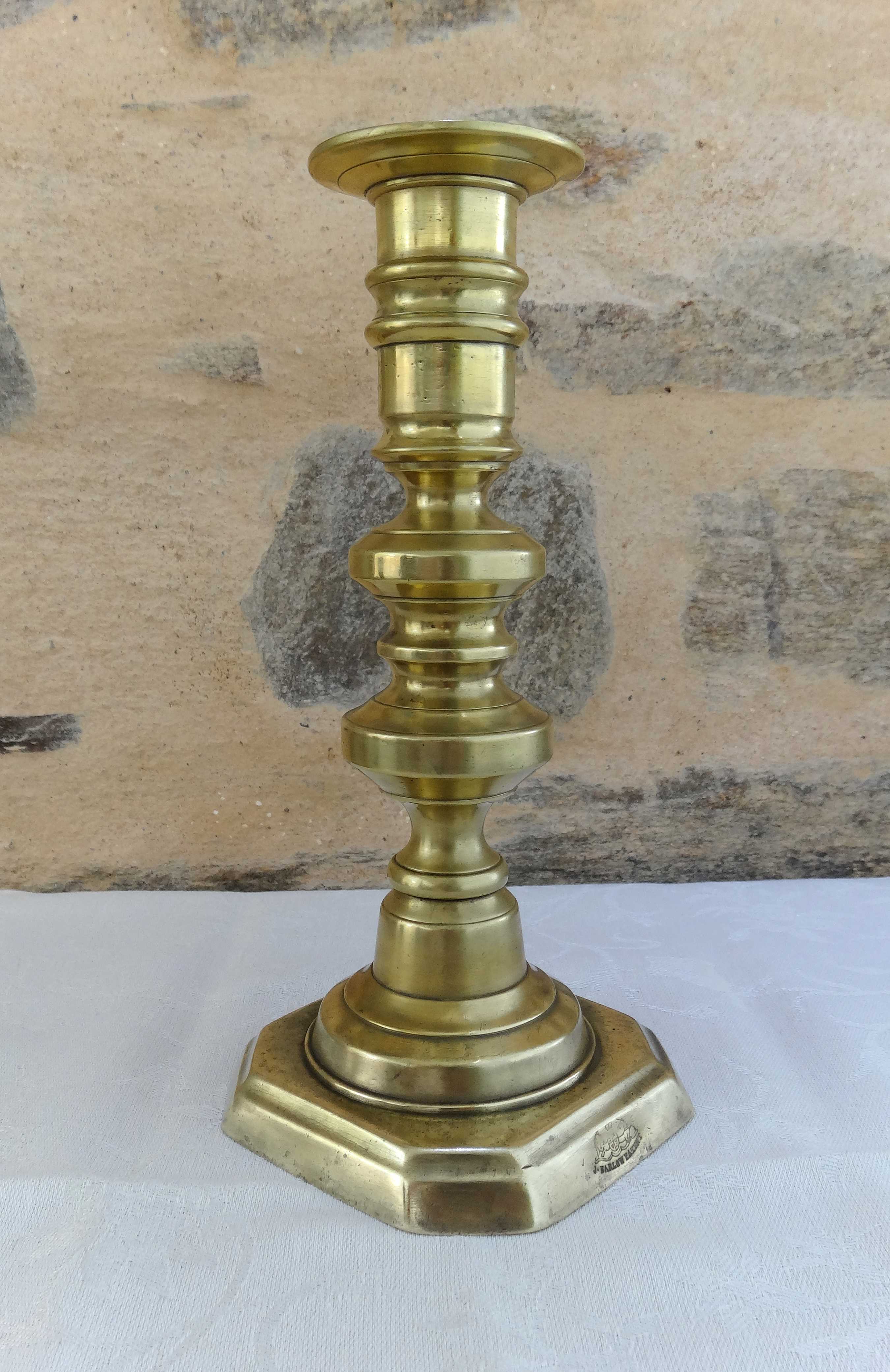J. Barlow Old Brass Candlestick - 19th