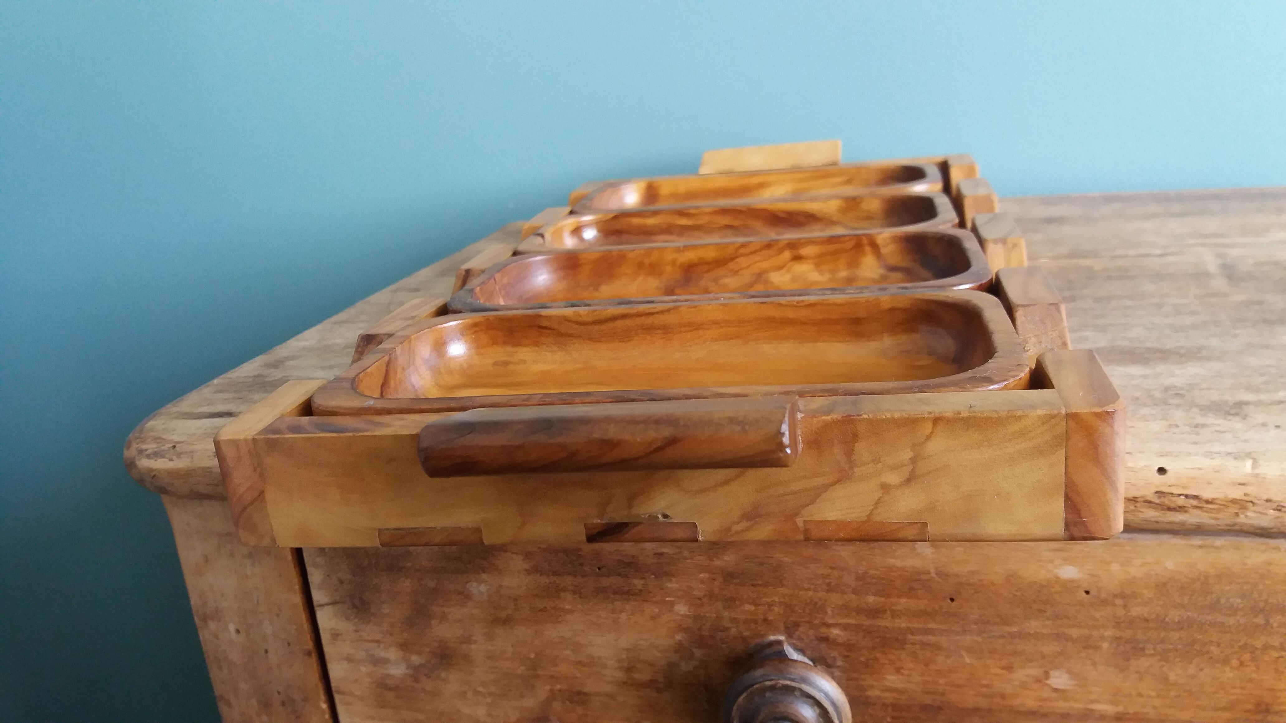 Olive wood aperitif platter and ramekins