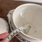 Antique Soup Tureen Vegetable Dish Faience Longwy Henri II Style Geometric Frieze