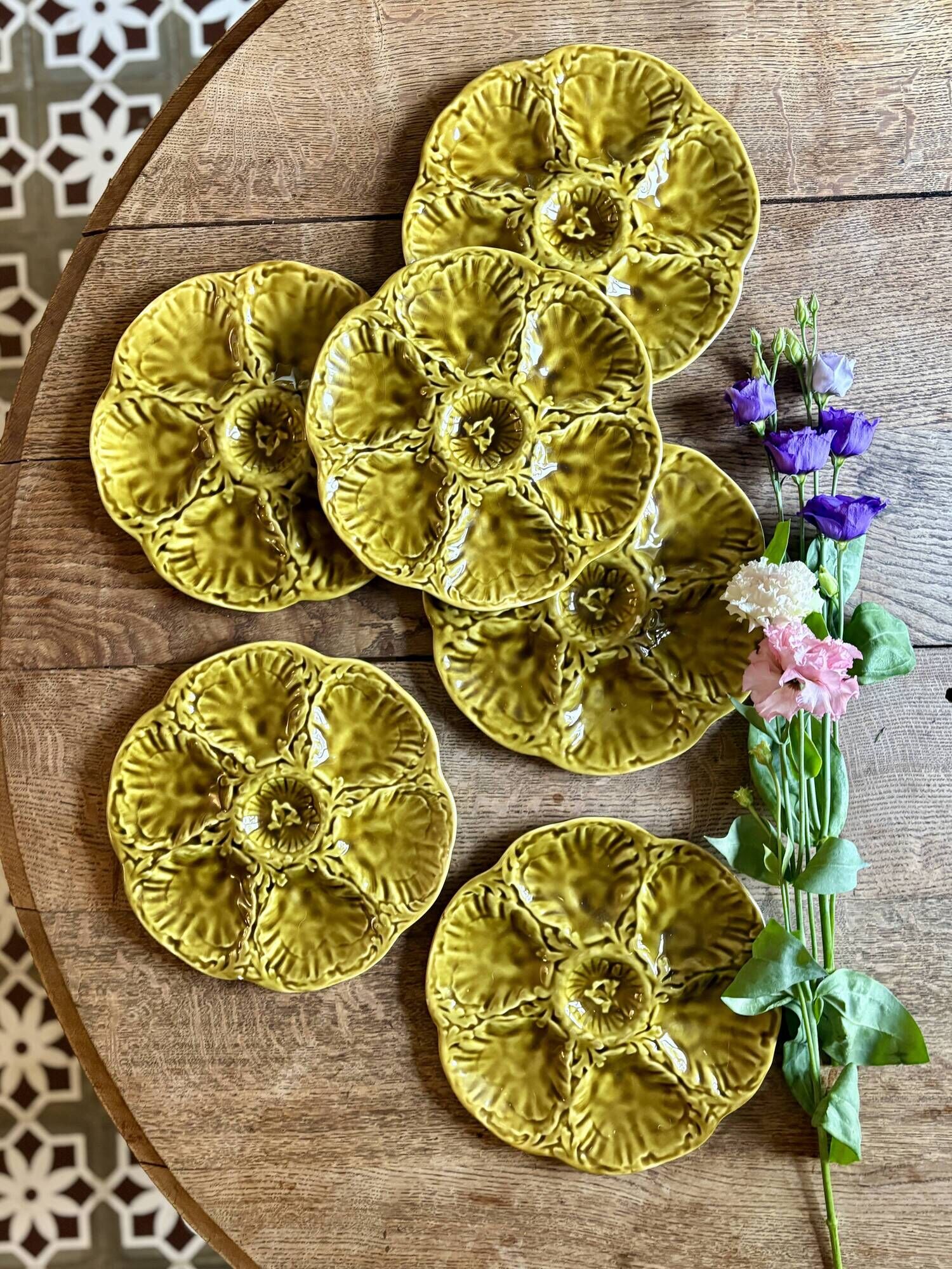 Set of 6 vintage green ceramic oyster plates - Gien
