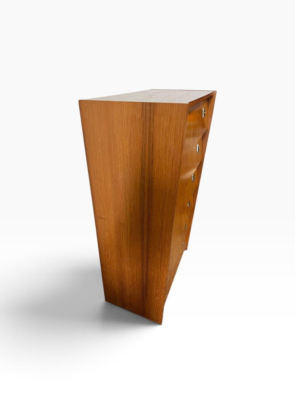 Vintage wooden shoe cabinet / cabinet with drop-down door and chrome accents.
