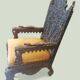 Indian throne chair in carved red wood - Buddhist / Hindu.
