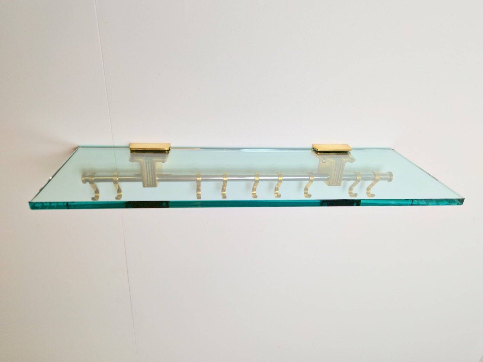 Brass and Glass R14G Wall-Mounted Coat Rack from Peter Ghyczy, 1980s