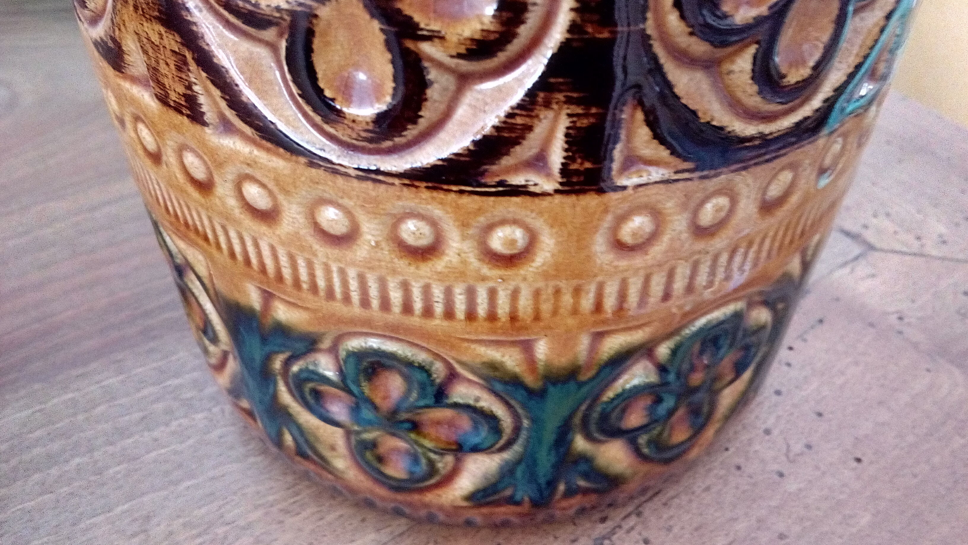 West Germany enamelled ceramic handle vase