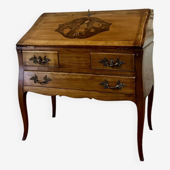 Sloping desk in natural wood and flower marquetry in louis xv style stamped mailfert