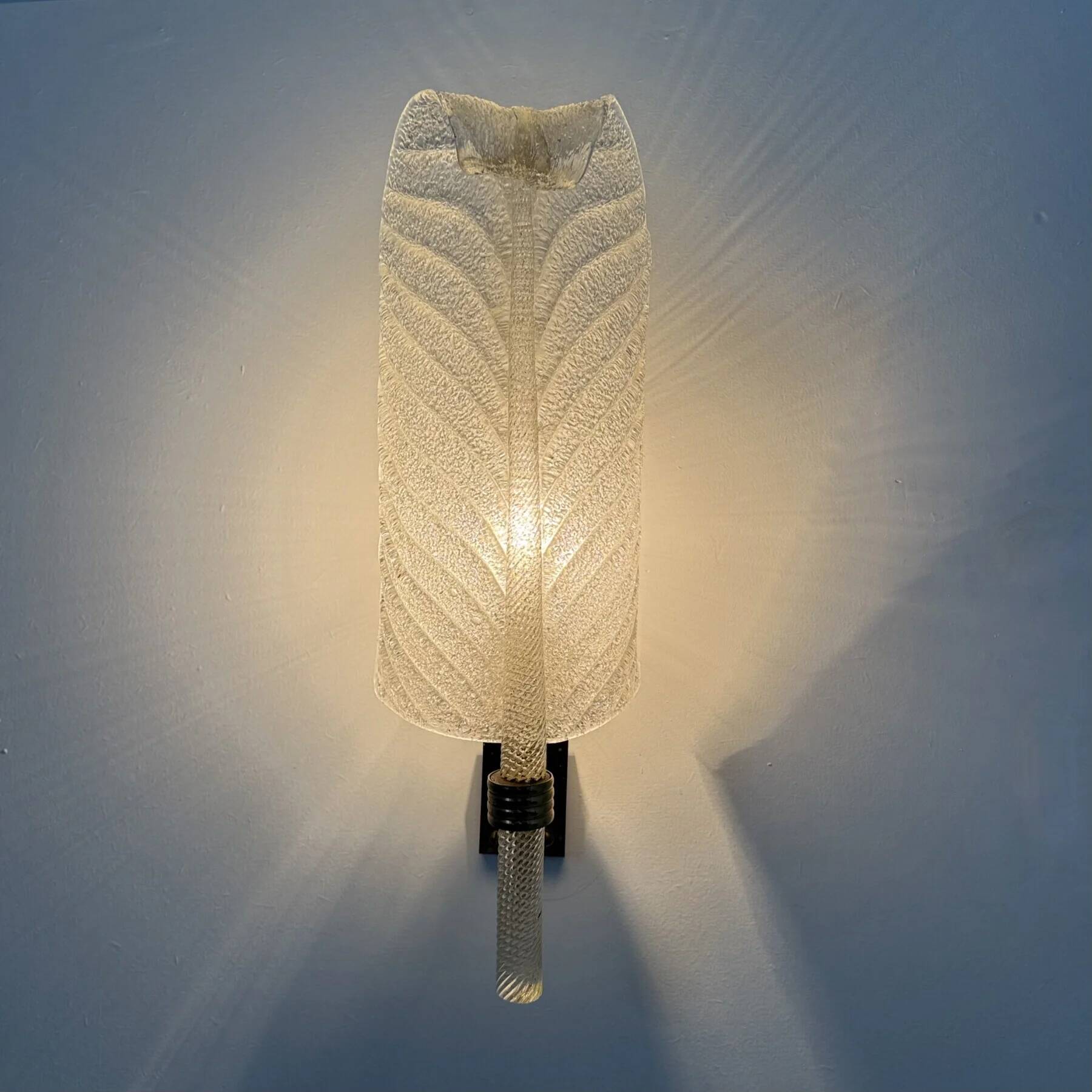Large Barovier & Toso wall lamp Murano glass leaf, 1970s