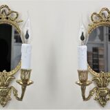 Pair Applique Mirror in Gilded Bronze Style Louis XVI