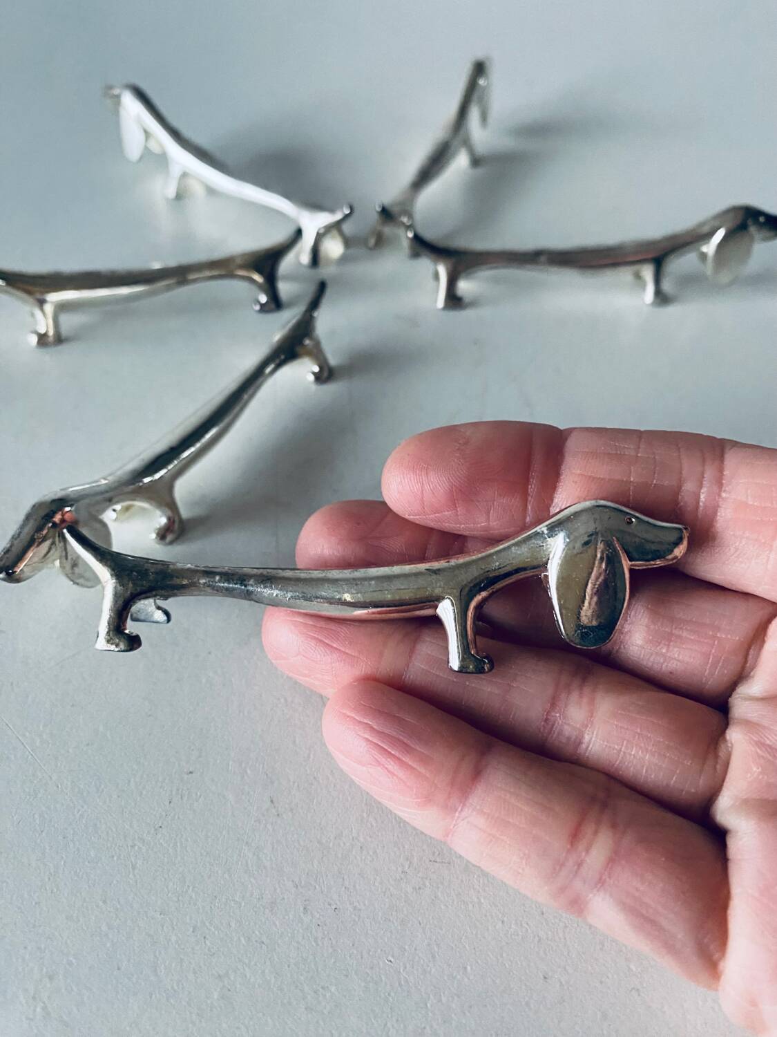 6 vintage dachshund shaped knife holder