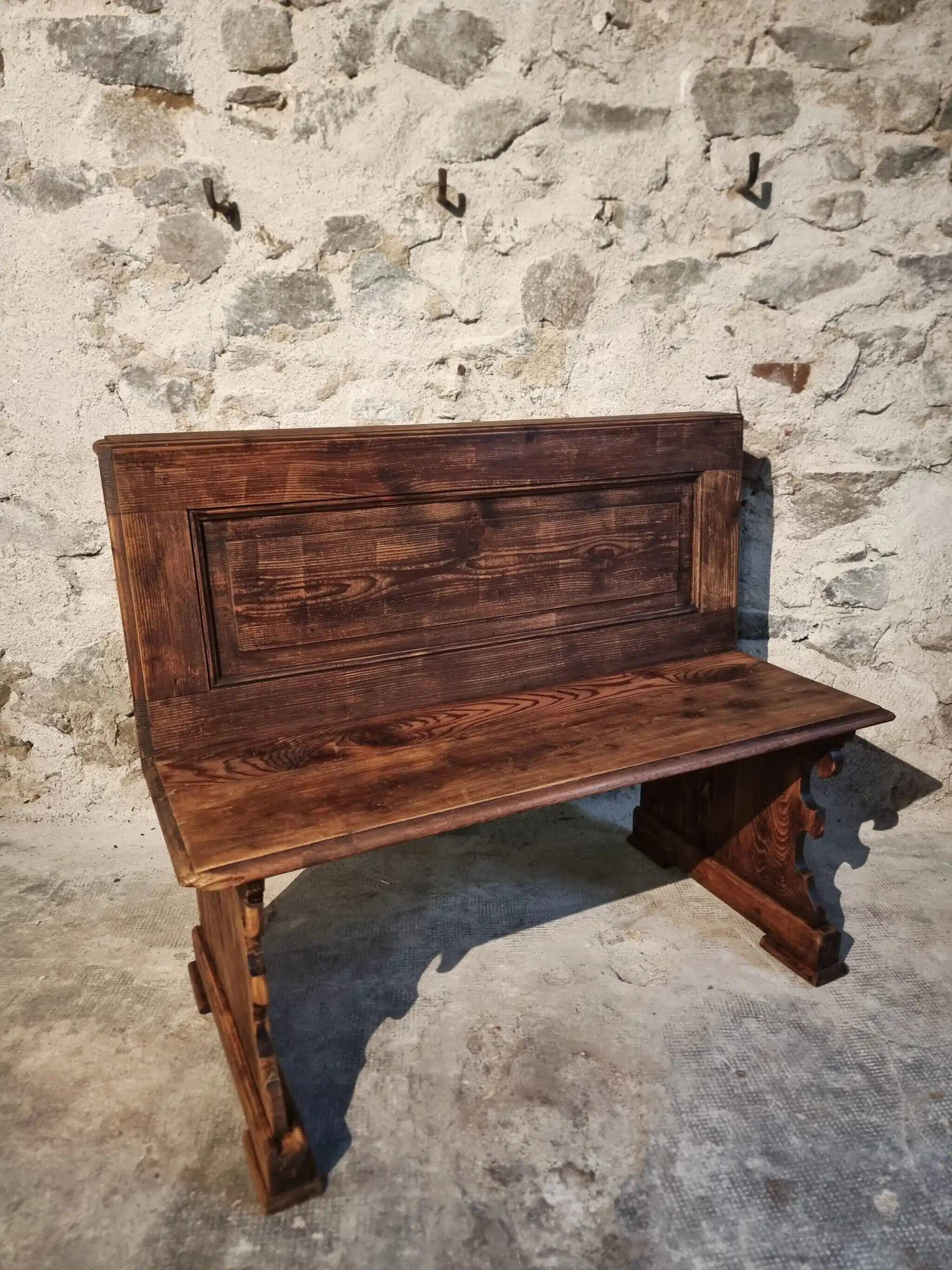 Antique French pine bench – circa 1920 – rustic church pew style