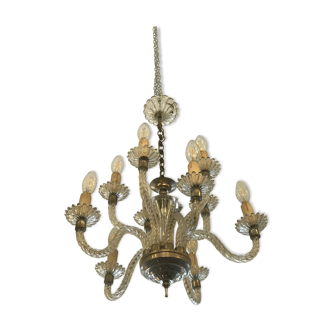 Twisted glass chandelier 10 lights 1950