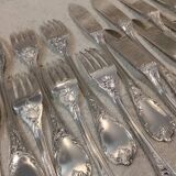 7 forks, 7 fish knives, silver-plated metal, Christofle Marly.