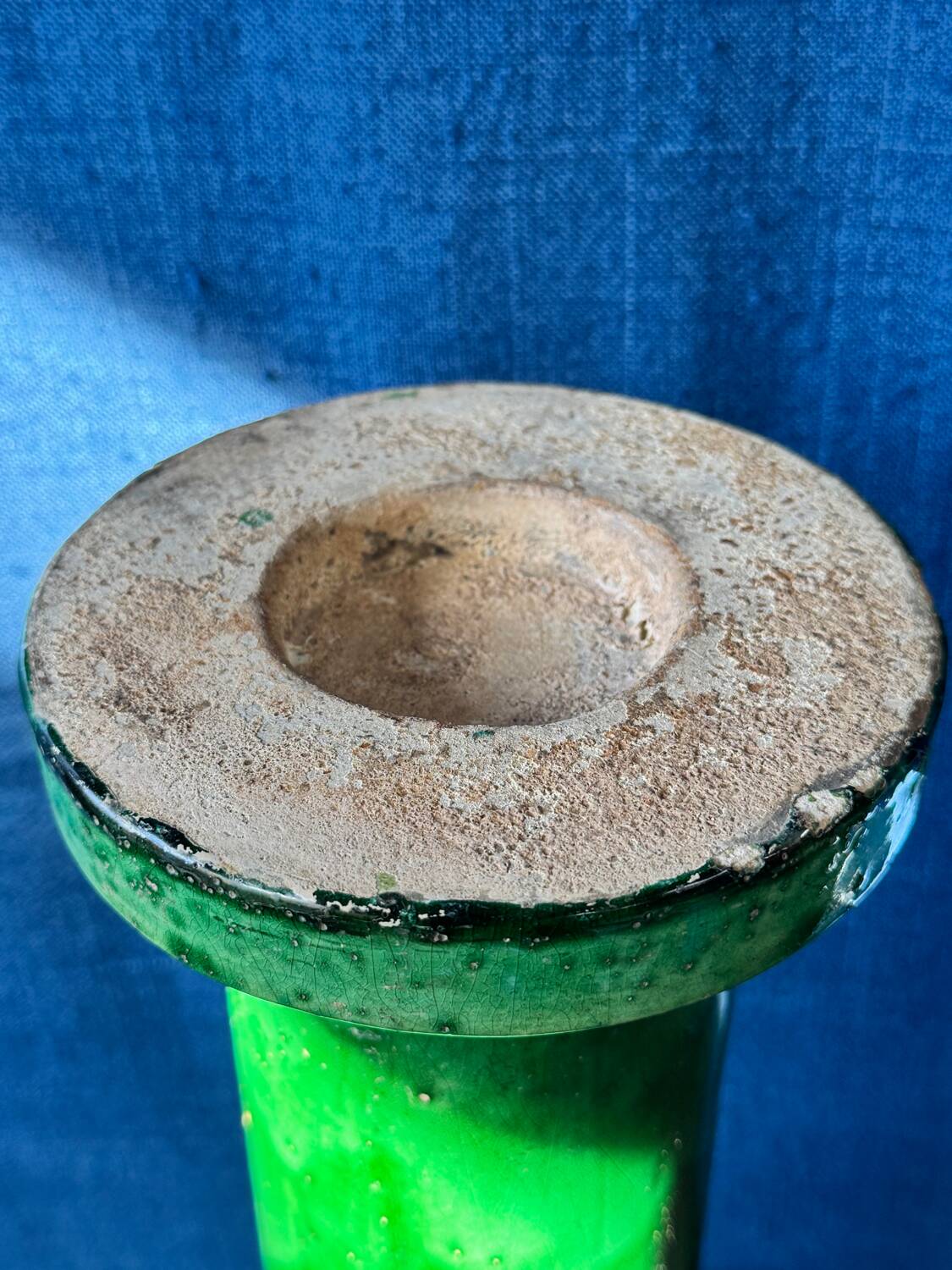 Large Art Nouveau vase in crackled green glazed stoneware – Baluster neck