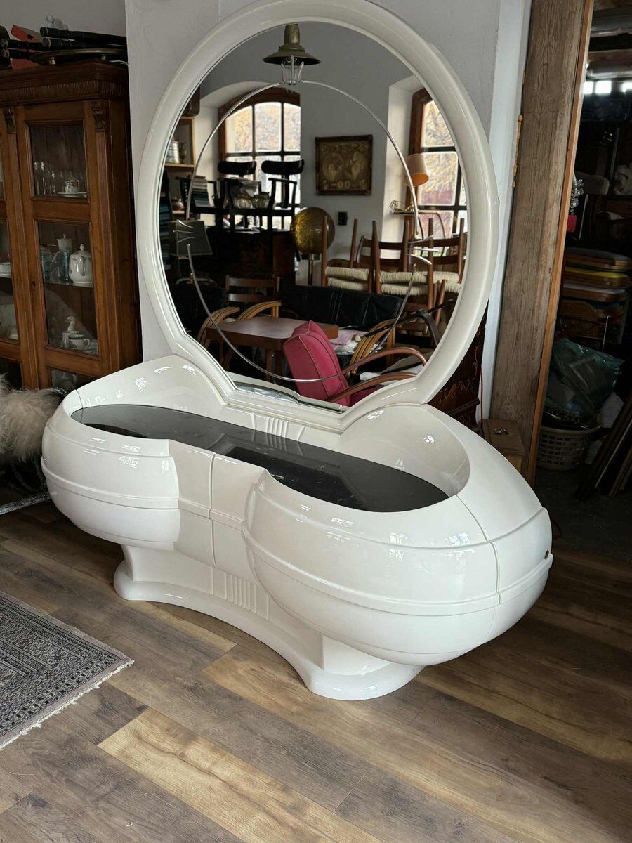 Space Age vanity table with large oval mirror
