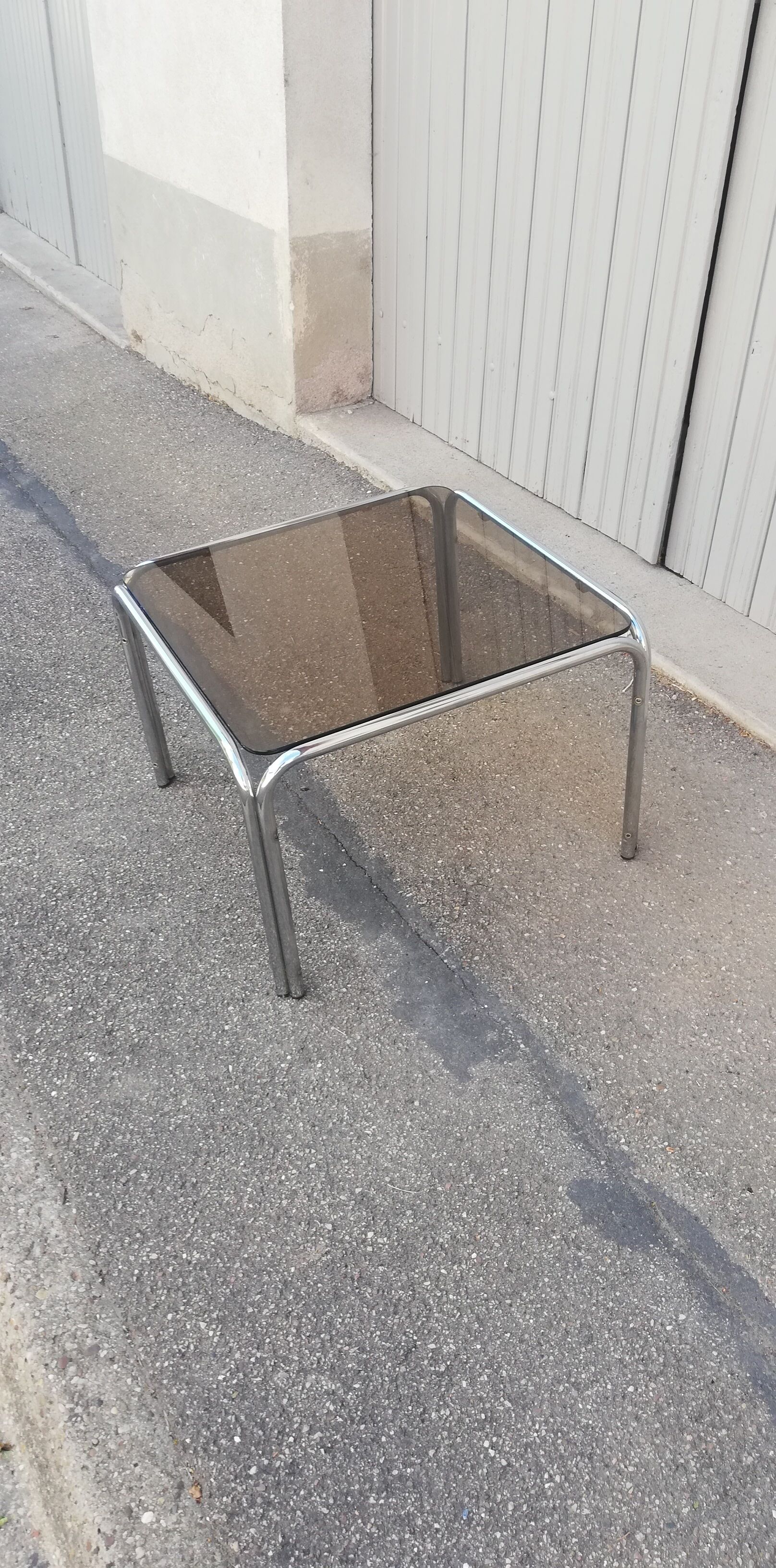Vintage square coffee table chrome and smoked glass