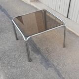 Vintage square coffee table chrome and smoked glass