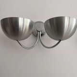 Pair of vintage double wall lights, brushed aluminum and chrome, France 1970