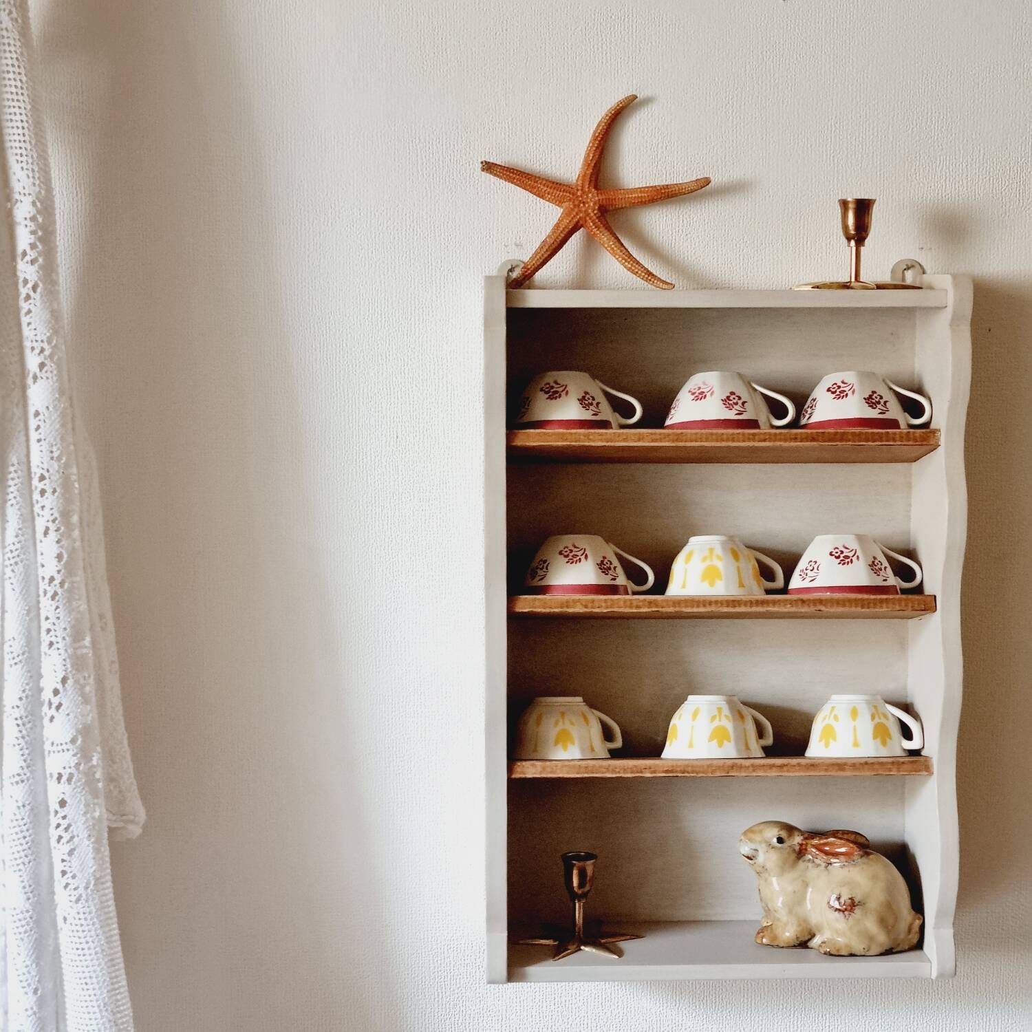 Linen-colored wooden shelf