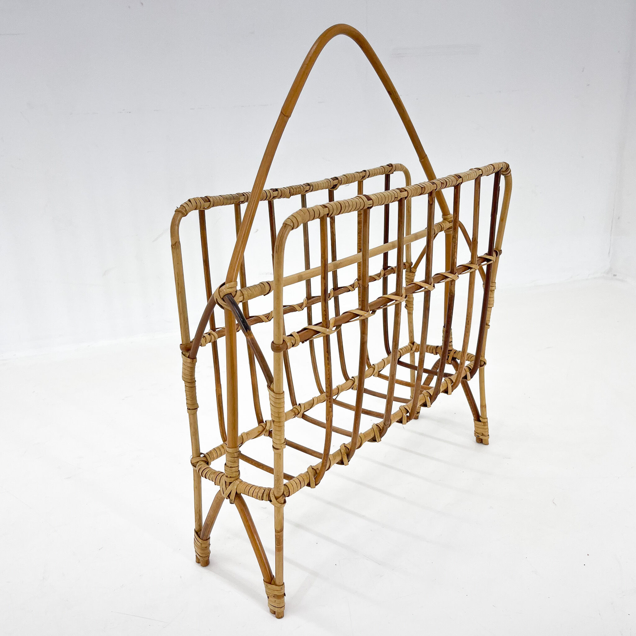 1970s Bamboo Magazine Holder, Czechoslovakia