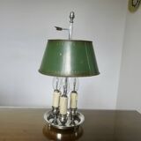 Authentic antique bouillotte lamp in chrome bronze with 3 lights, 1930s.