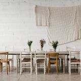 Cream wood chair, cream wicker "Delphinium"