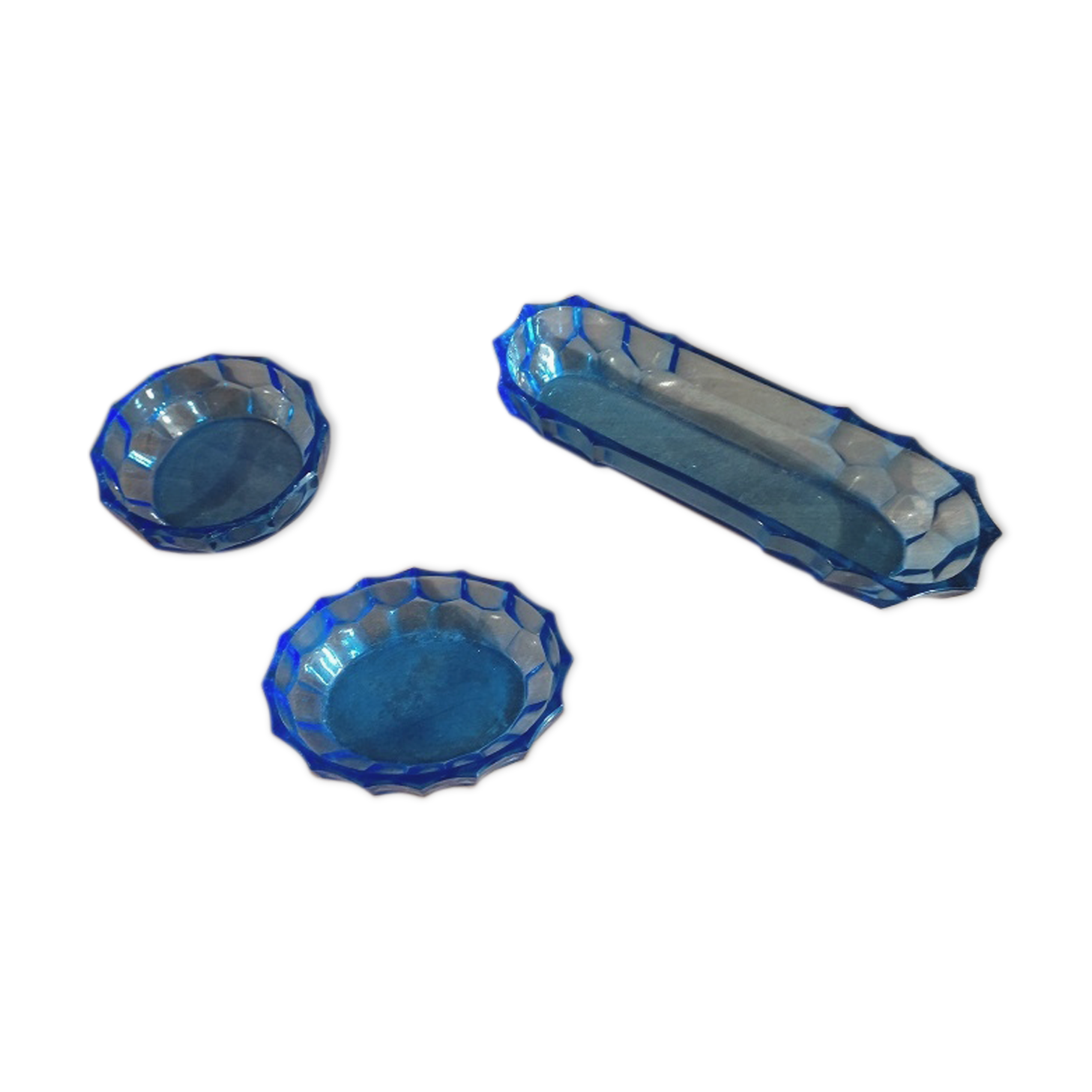 Empty pockets soap holder containers in old vintage blue glass dp 0222f075