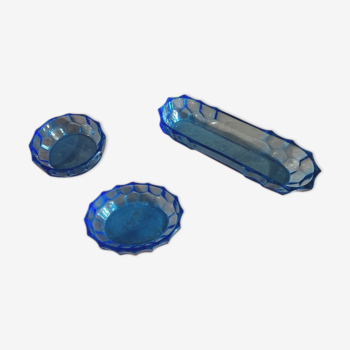 Vide poches porte savon récipients en verre bleu ancien vintage dp 0222f075