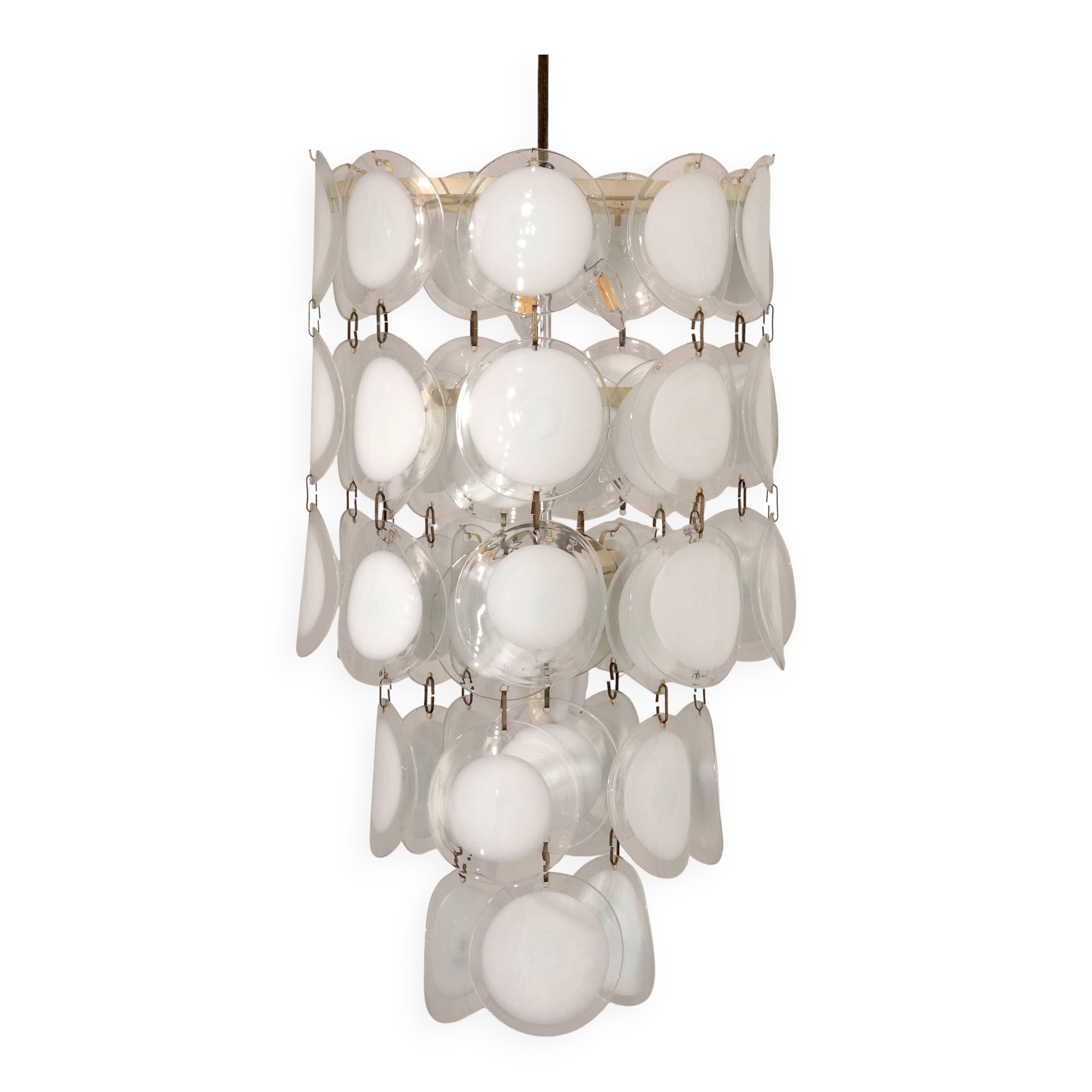 Italian mid-century Murano, Venetian glass disc chandelier by Vistosi