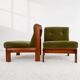 Guilleumas armchair. Upholstered in olive green velvet. Spain 70s