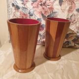 Beautiful pair of segmented wood design vases