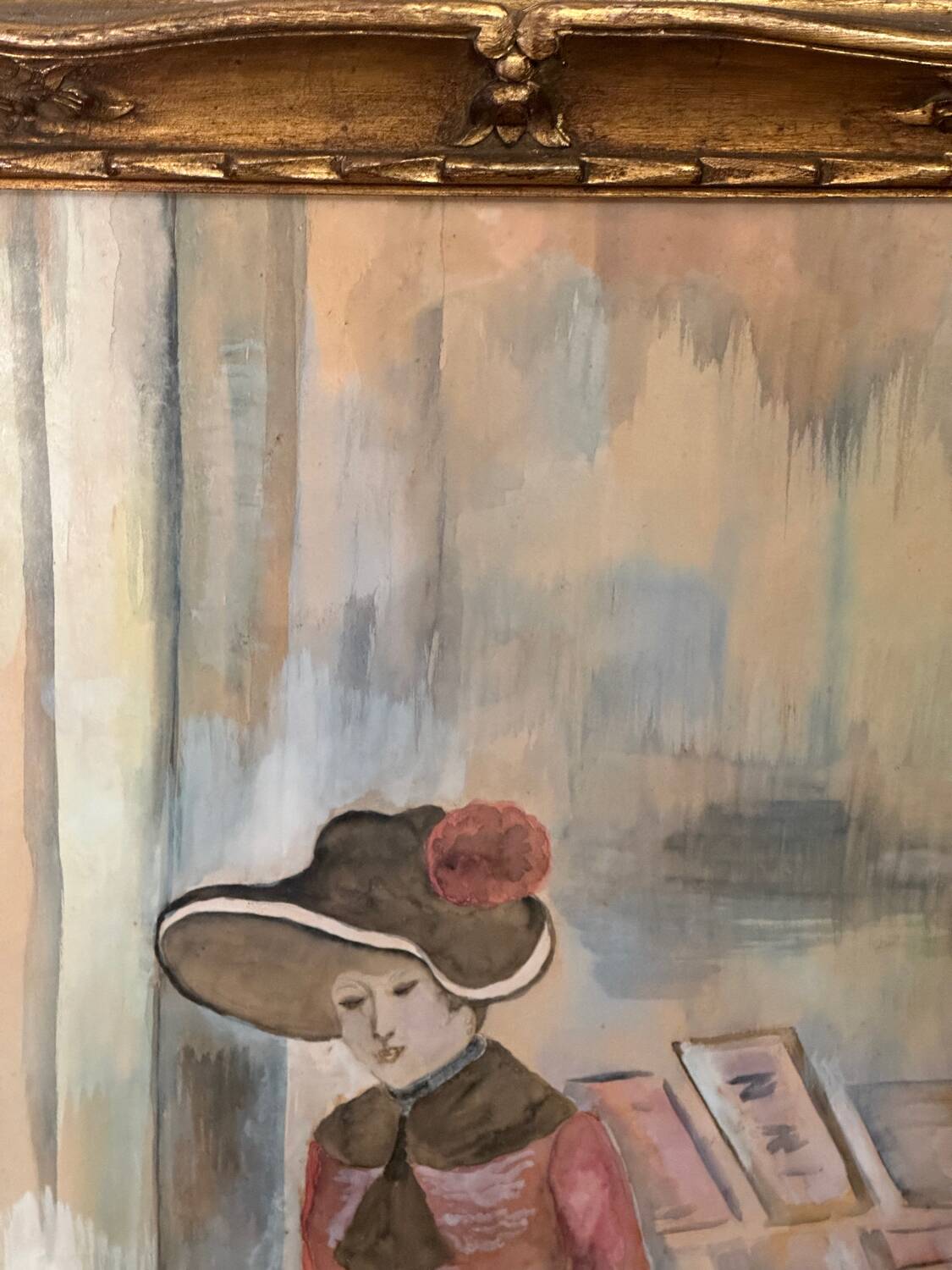 Large Framed Watercolor - An Elegant Woman - Signed 1900s