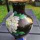 Asian handcrafted decorative vase in cloisonné enamels, neck outline & brass base