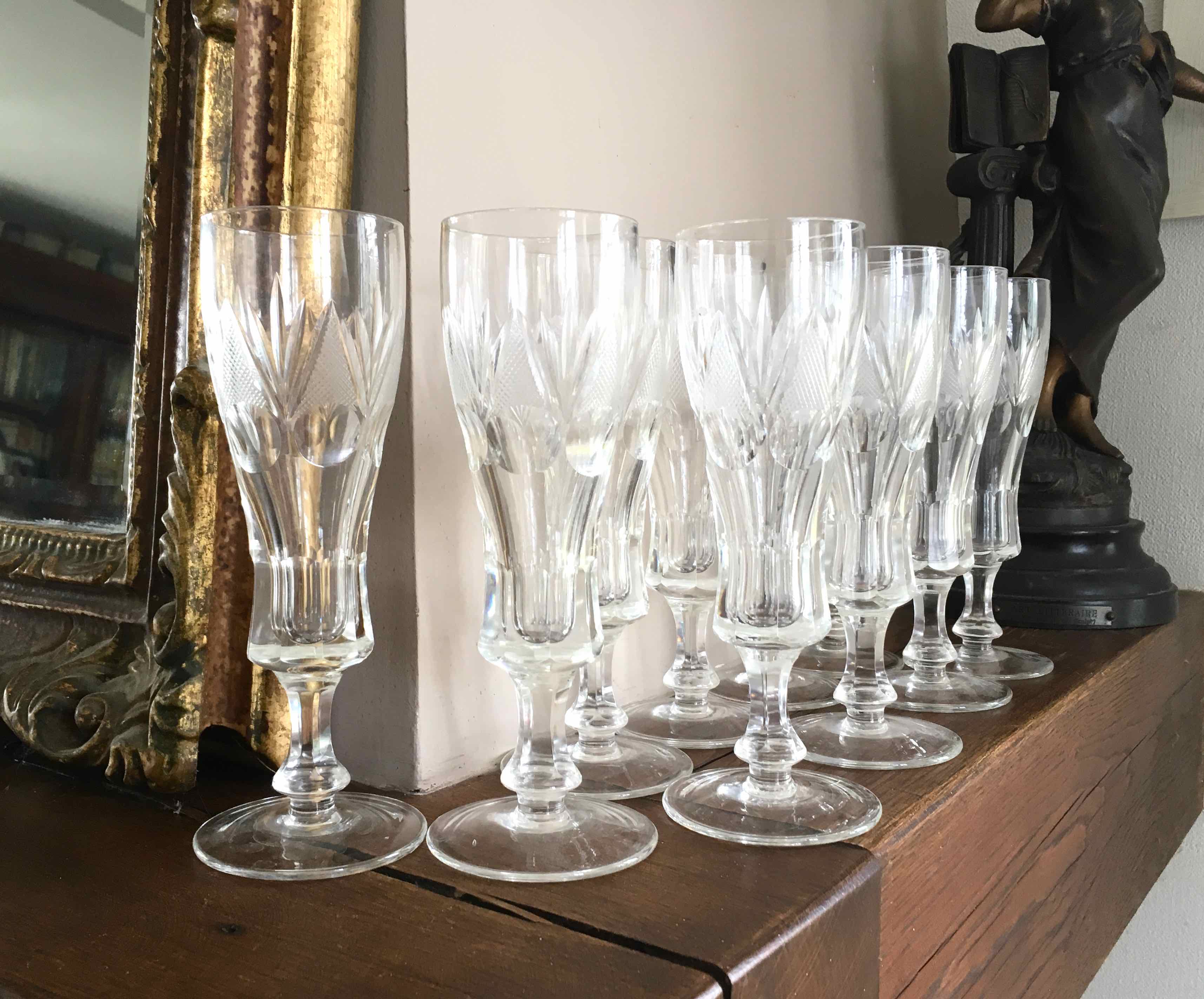 10 Bohemian flutes cut crystal