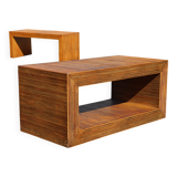 Set French Vintage Rattan Coffee Tables-2 Cuboid Deck Tables-80s