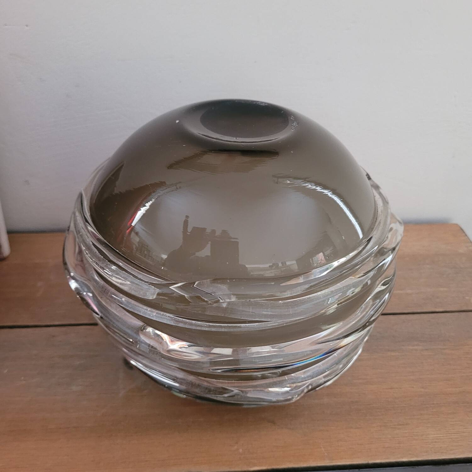 Smoked glass vase with applied threads – 1970s