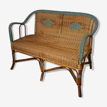 Parisian bistro-style rattan bench