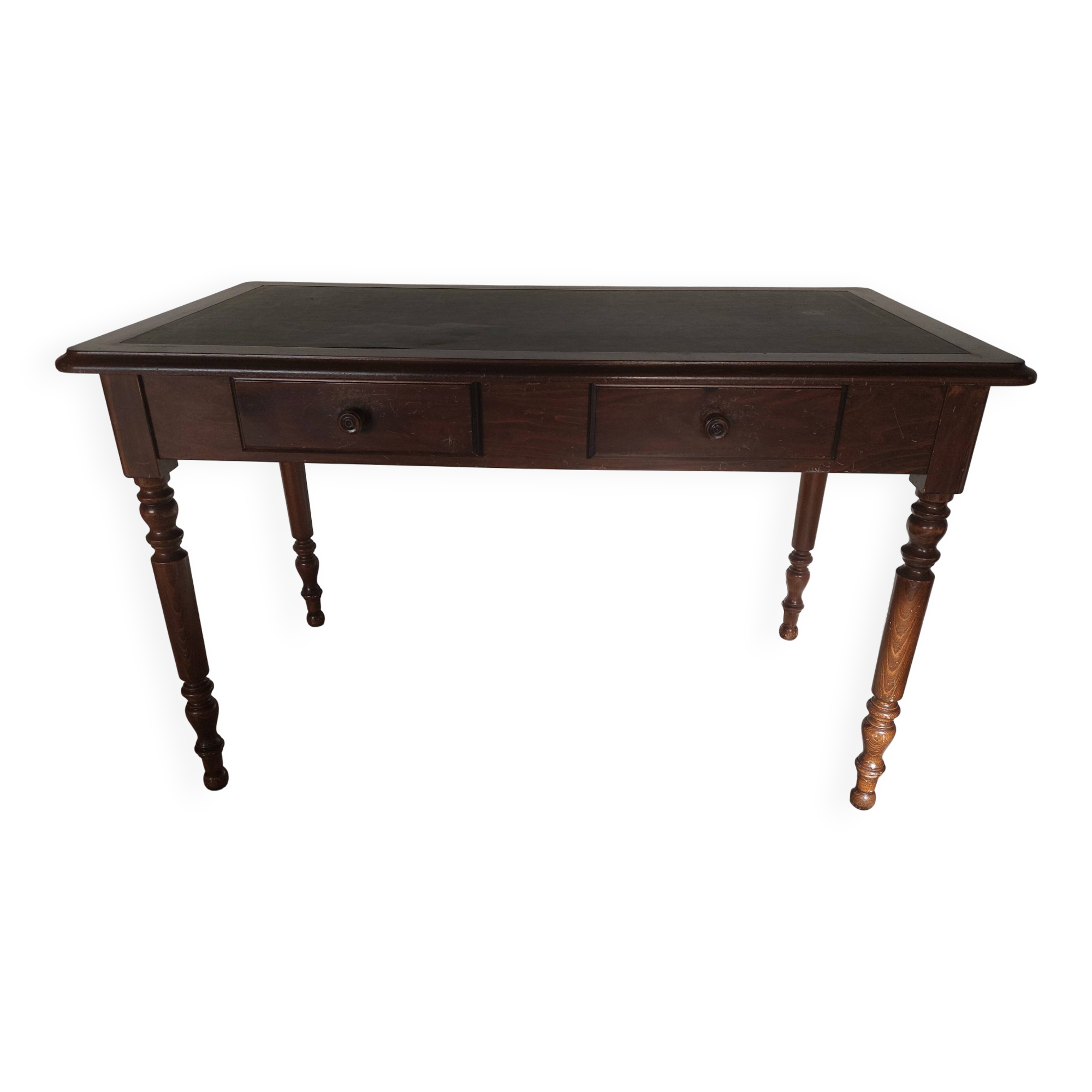 wooden desk, green leather top