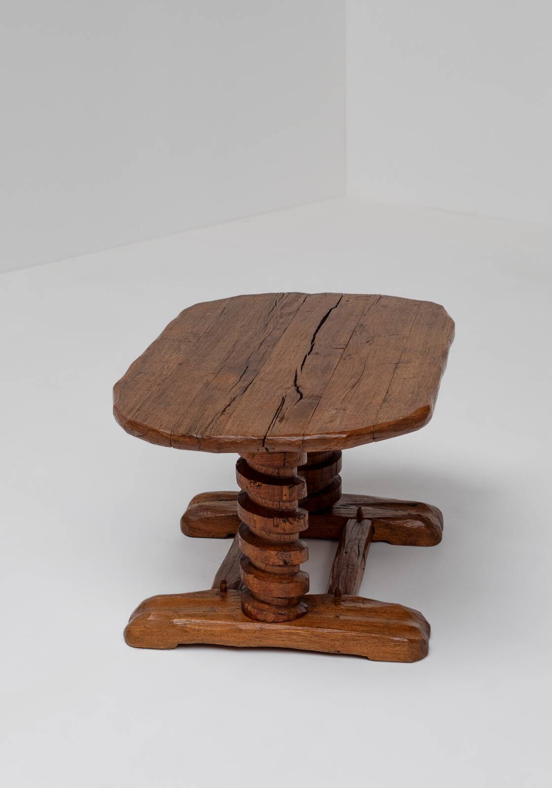 Sculptural French Oak Corkscrew Leg Coffee Table, France 1950s