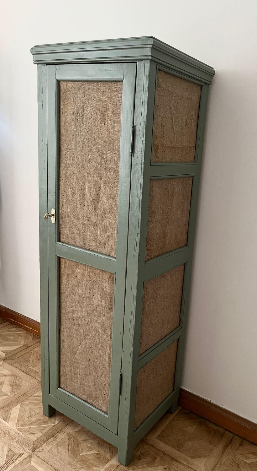 Small green cupboard celadon and jute