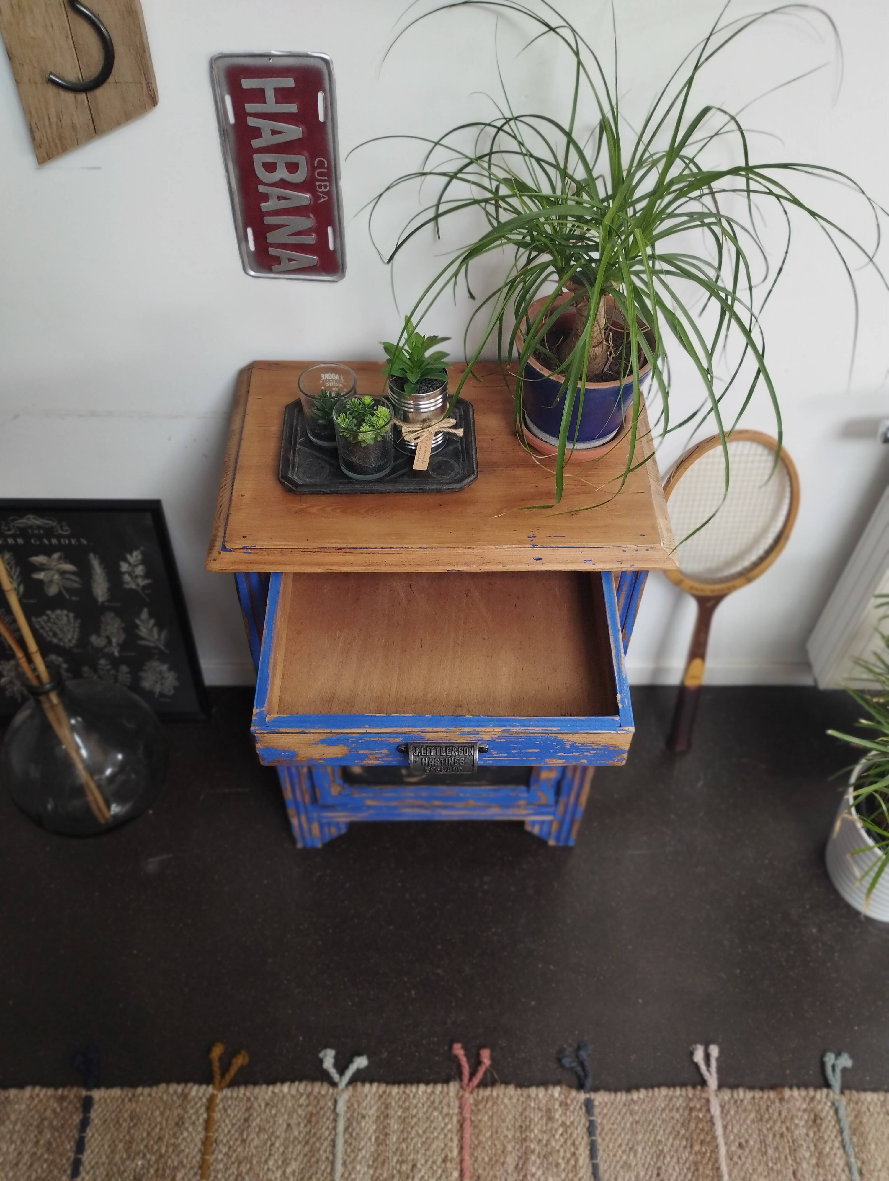 Vintage Jam Cupboard / Small Blue Workshop Cabinet