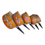 5 orange flower pans enamelled Aubecq