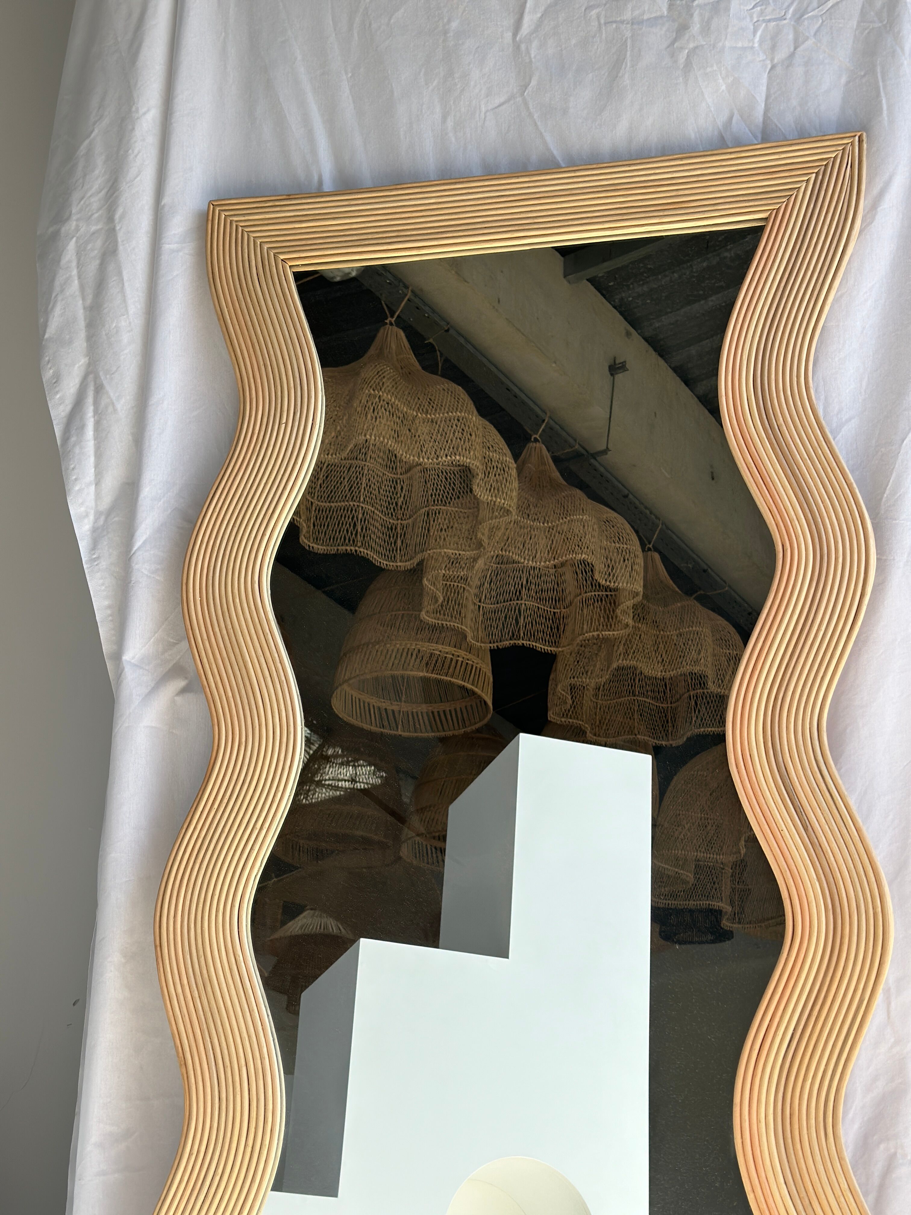 Zigzag rattan foot mirror H:182cm