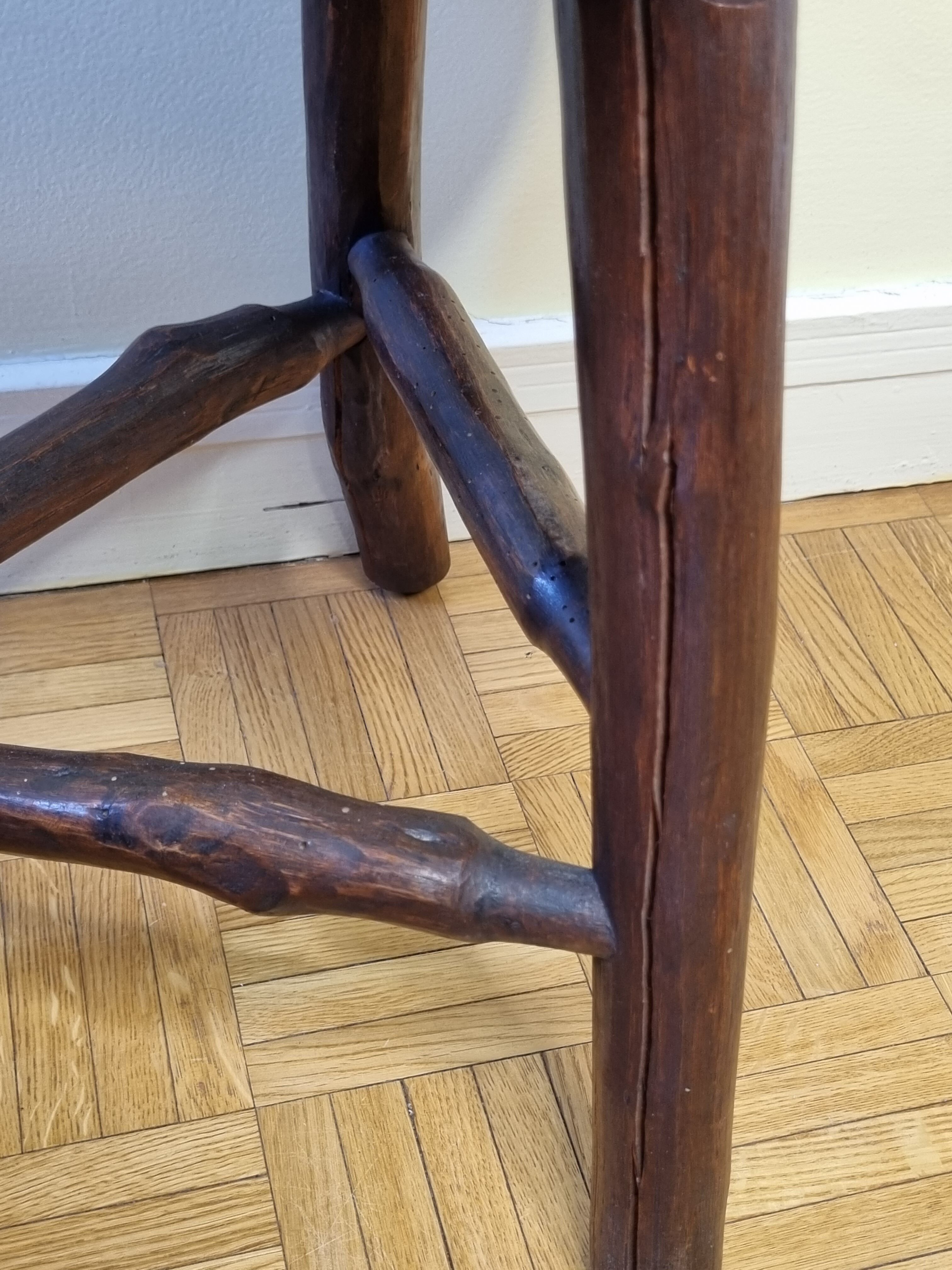 Artisanal brutalist tripod wooden stool