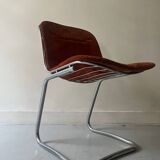 chaise style rinaldi en métal chromé et galette tissu daim, design 1970