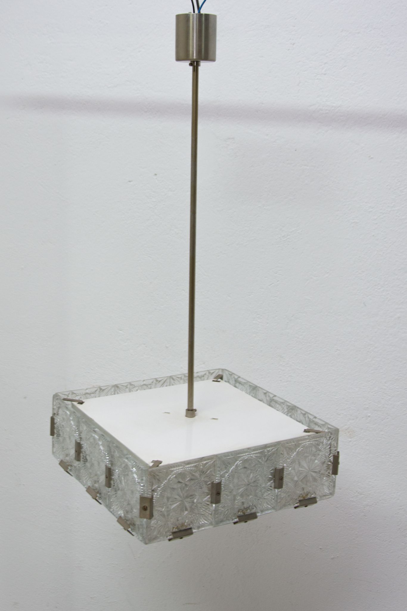 Glass and chromed steel pendant lamp by Kamenický Senov, 1970