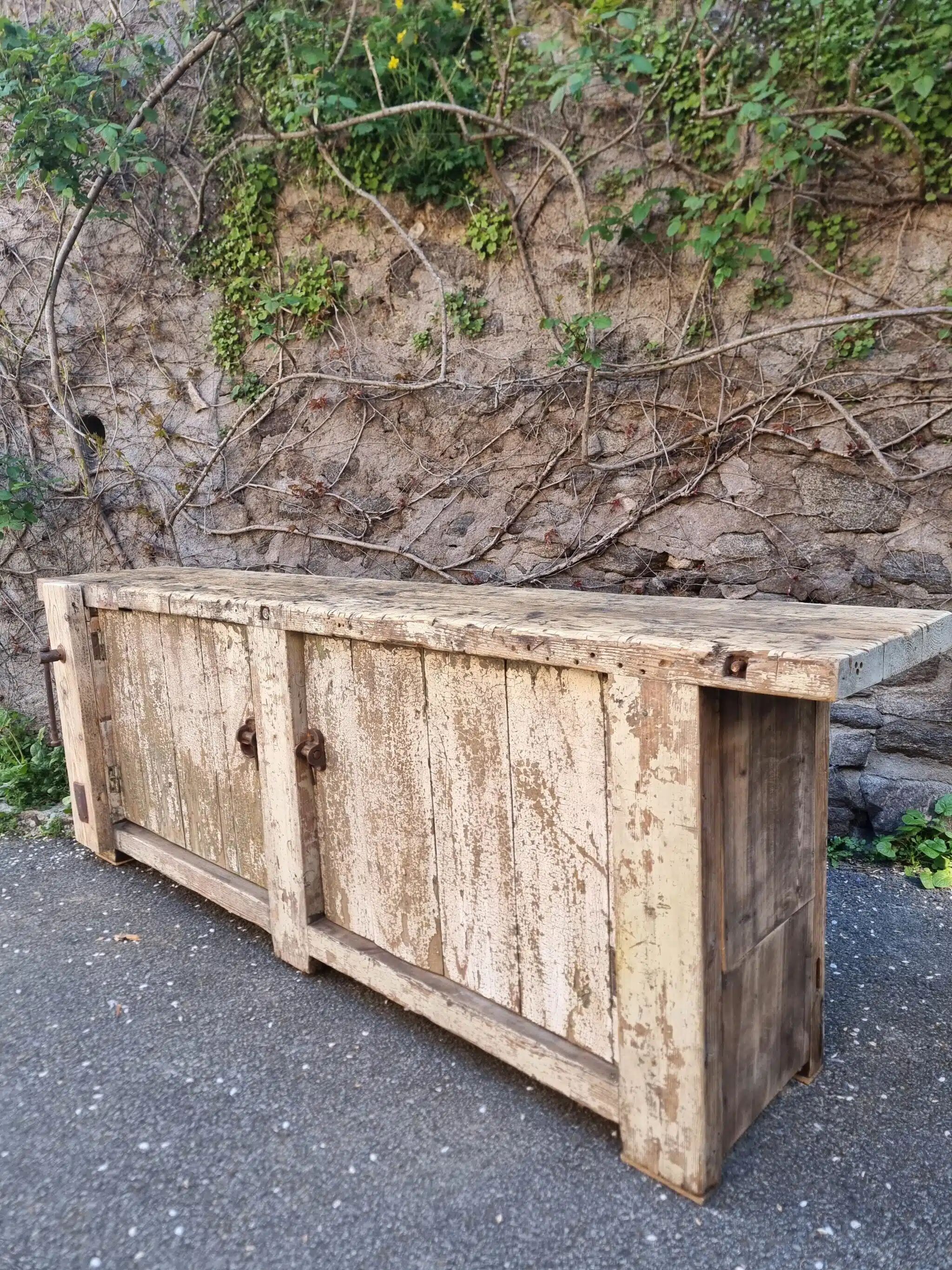 Established ancient French console table / kitchen island / shop counter, early 1900s.