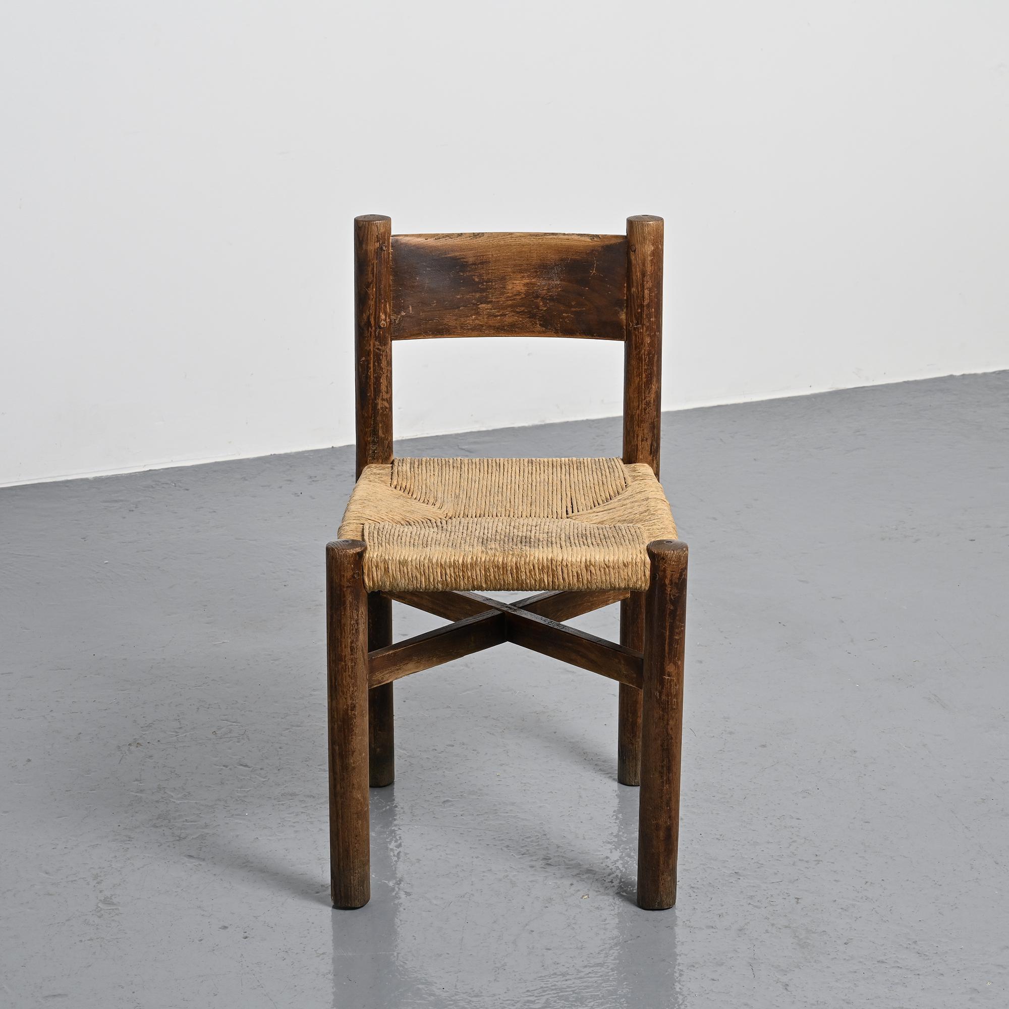 Pair of Méribel chairs by Charlotte Perriand, vintage edition BCB, circa 1950.