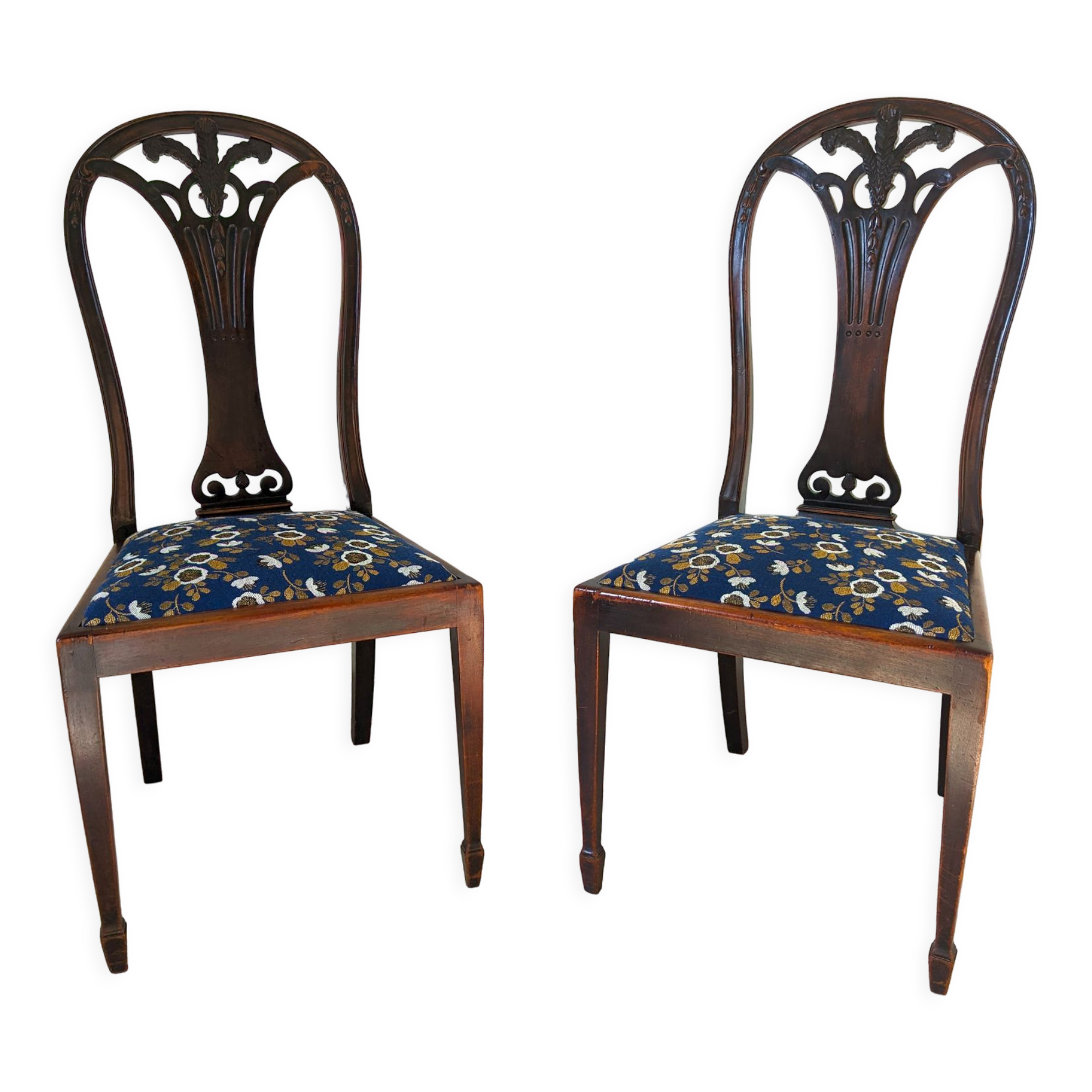 Pair of English Sheraton chairs in mahogany early twentieth century