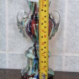 Bohemian Welz Glass Trophy Vase with Harlequin Honeycomb Pattern - Vintage Collectible Multicolored Blown Glass